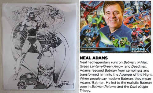 (L to R) Signed print by Neal Adams; Program notes about this man, who helped raise the quality of the whole Comic Book Genre in the 1960's.