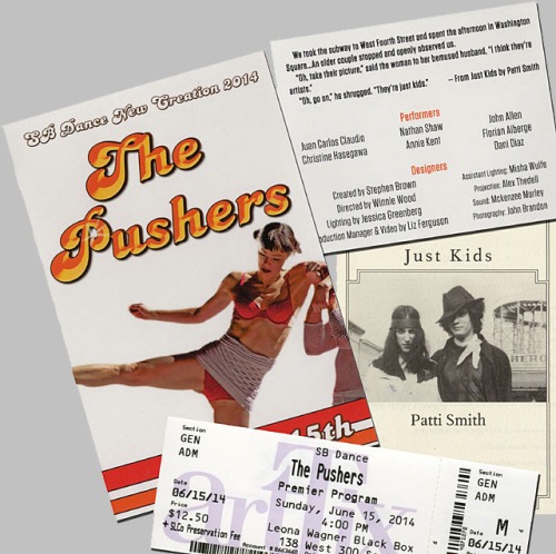 Memorabilia from SB Dance's The Pushers, and my own copy of Patti Smith's Just Kids.